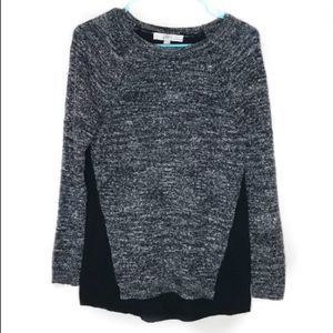 LOFT Gray and Black Crew Neck Sweater